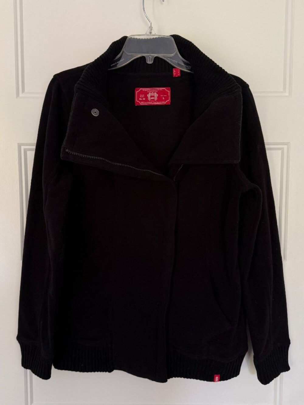 Esprit EDC - Black Asymmetrical Zip Up Fleece with Shawl Collar - Size L